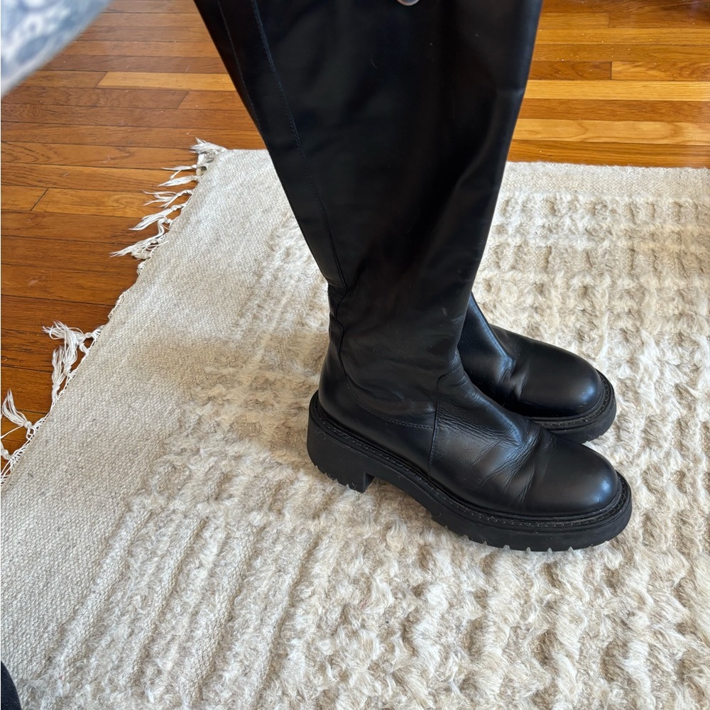Zara Leather Black Women's Knee-High Boots - Picture 9 of 10